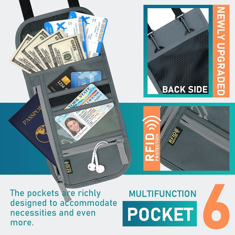 Jonyee Travel Neck Wallet, RFID Blocking Passport Holder with Adjustable Neck Strap for Men and Women to Keep Cash, Credit Cards and Travel Documents Safe - A - Image 2
